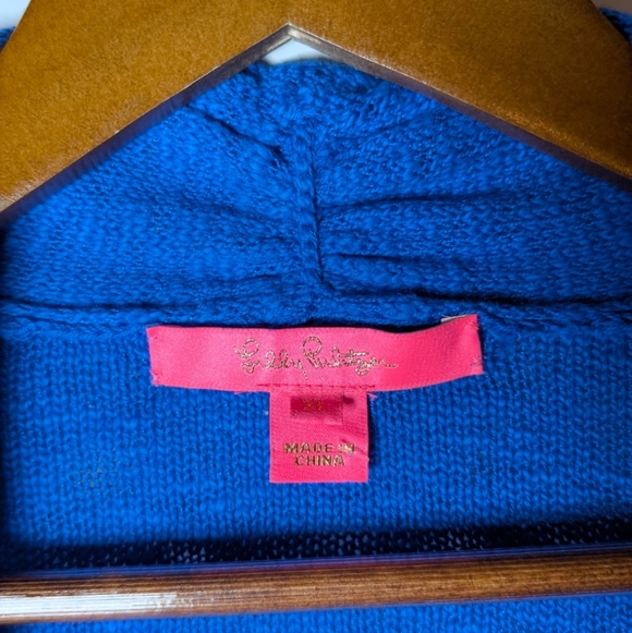 Lilly Pulitzer Womens Faretta Cardigan Royal Blue Fringe Cotton XL - Picture 2 of 6